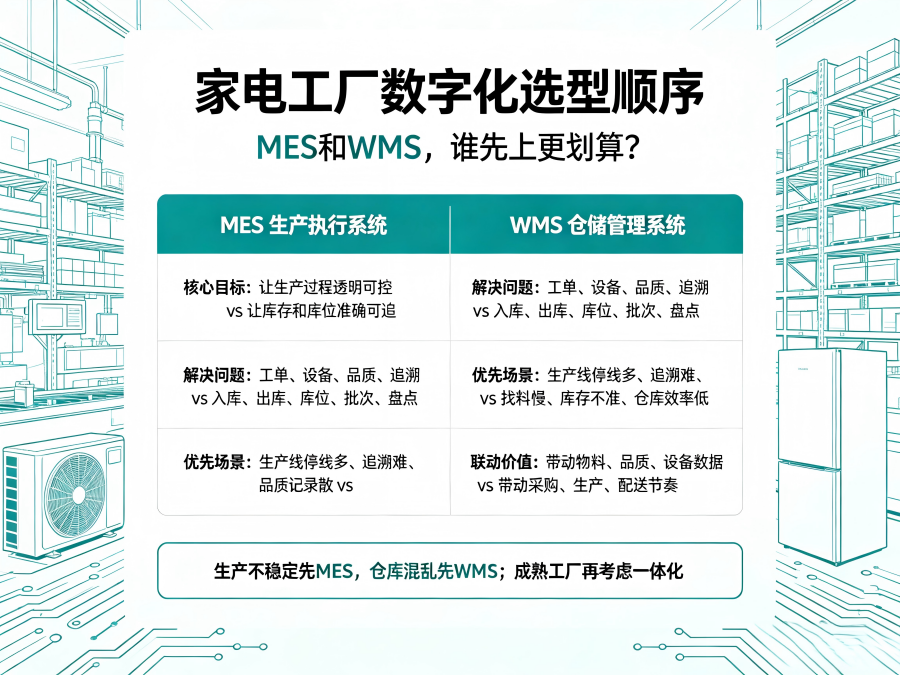 家电工厂数字化选型顺序 MES与WMS谁先上更划算