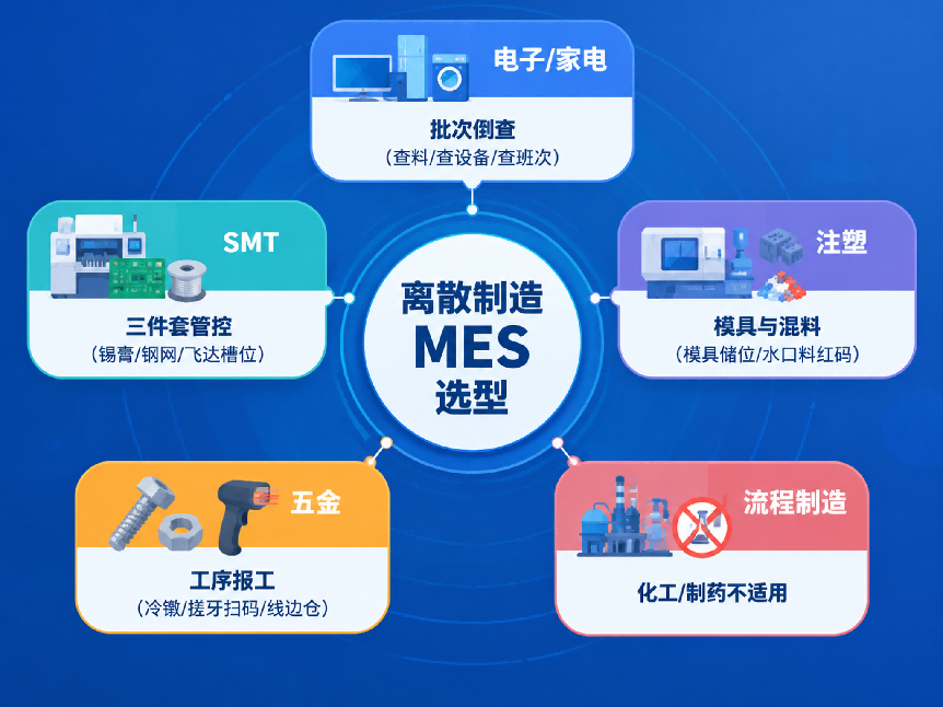 离散制造工厂MES系统怎么选-电子家电SMT注塑五金分行业选型要点图-盈致科技SiMDA-MES
