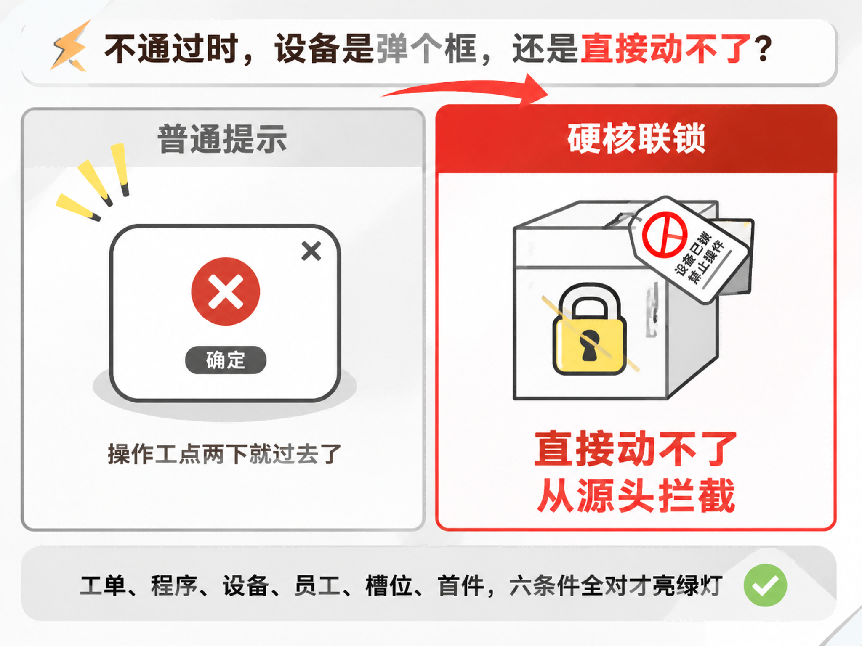 MES系统上料防错-普通提示与硬核联锁对比-六条件全对才亮绿灯-盈致科技SiMDA-MES